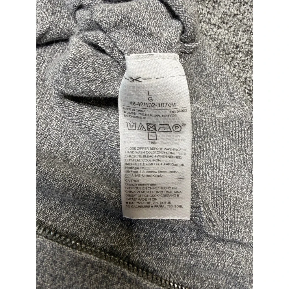 Banana Republic Mens Silk Cotton Cashmere Full Zip‎ Cardigan Sweater Grey Large